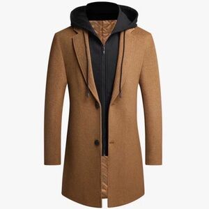 Men's Plus Size Wool Blend Two-Piece Pea Coat - Camel/Black - Sz 0XL-6XL